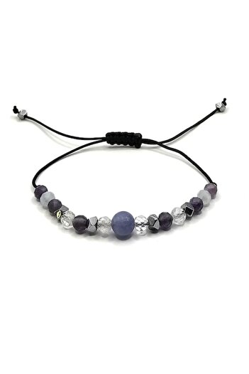 Lexy's Boutique Handmade, adjustable bracelet, Aries zodiac sign, semi-precious stones Amethyst, Hematite, Topaz, Aquamarine