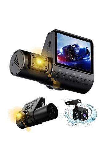 ArKode™ Camera Auto De Bord DVR K1-301 Full HD 1080P, 3 Lenses, Ultra Wide 170° View, IPS Display