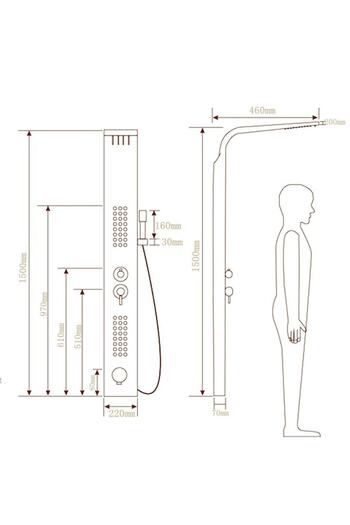 Rovitech Panou dus hidromasaj inox 5 functii