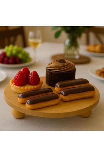ENYAZA(2024) Bamboo Top Pedestal Serving Plate 25X25 cm – Stylish Cake & Dessert Breakfast Serving Plate