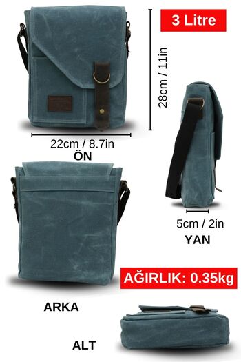 DARK COTTON 7059 Pretty Lemon Mildew Blue Genuine Leather Water Resistant Waxed Canvas Messenger Shoulder School Bag