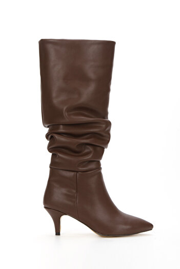 Miss Mitto Women's Brown Faux Leather Skin Pointed Toe Thin Heeled Comfortable Gusset Boots