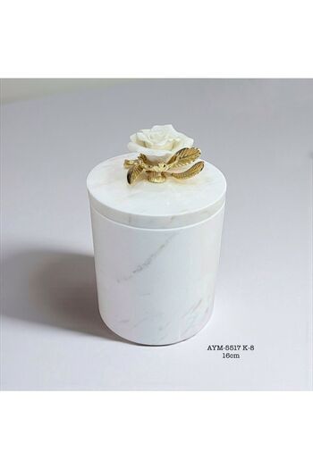 Hinora Marble Jar with Rose Detail Lid 16 cm