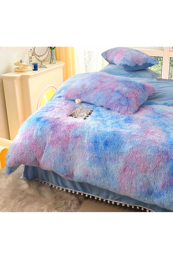 JOJO HOME Cocolino Super Fluffy Bedding Set, Fluffy Model, 6 Pieces, Double Bed, Blue Multicolor