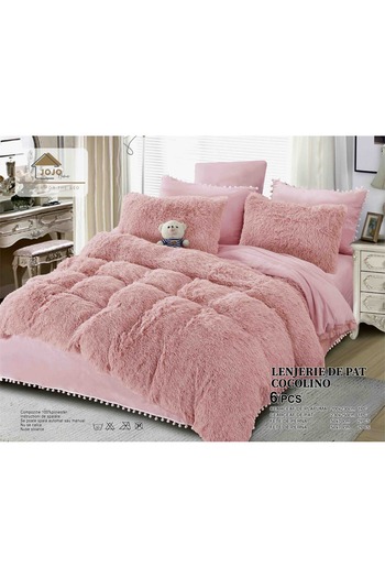 JOJO HOME Cocolino Super Fluffy Bedding Set, Fluffy Model, 6 Pieces, Double Bed, Powder Pink