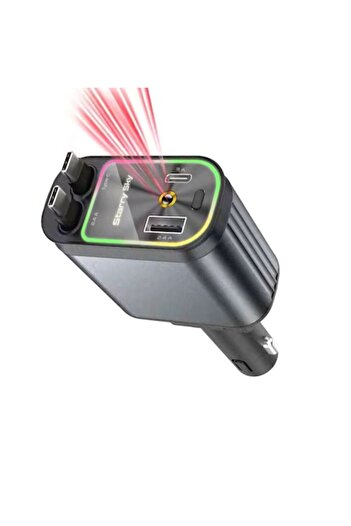 victiny Retractable car charger with starlight ceiling projection, dual USB-C and USB-A ports, 4-in-1 fast c
