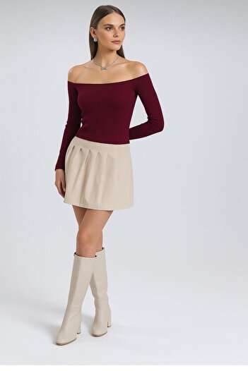 HMY Off Shoulder Ribbed Long Sleeve Blouse