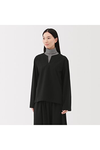 Muji Stretch Brushed Pullover Long Sleeve Blouse