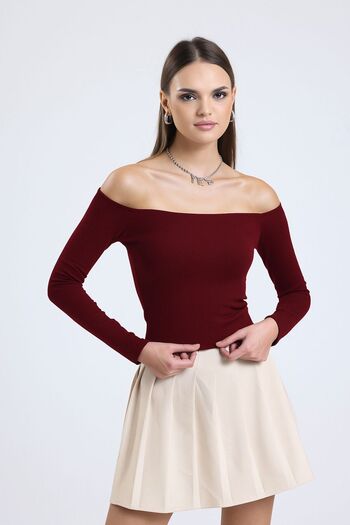 HMY Off Shoulder Ribbed Long Sleeve Blouse