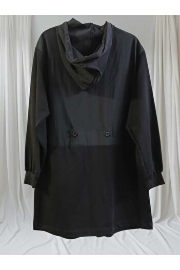 Puane Women's Navy Blue Hooded Zippered Pocket Tunic Cap