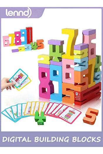 LENND Wooden Number Building Blocks - 20Pcs Stacking for 3+ Years Old Kids