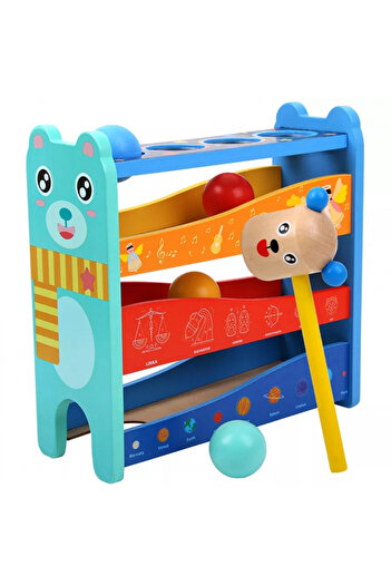 Toyska Wooden Toy Ball Track and Hammer Bench, Multicolor