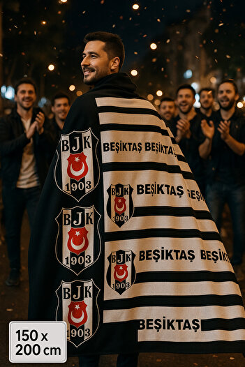 Beşiktaş Licensed and Bandroll-Decorated Single Blanket 150 X 200 cm – Black and White, the Soul Comes Home