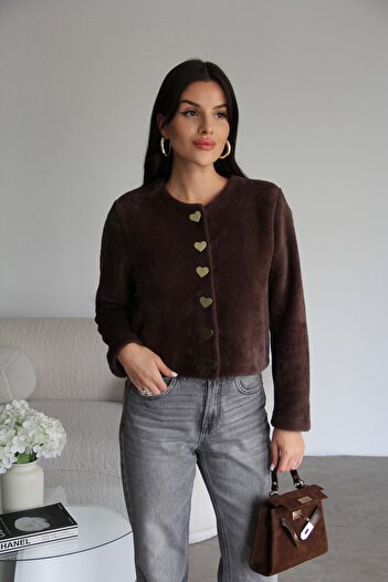 Julidress ÇıtÇıt Metal Gold Kalp Düğmeli Sakallı Premium Hırka