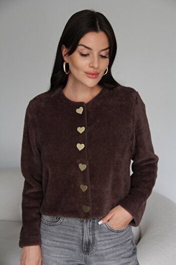 Julidress Snap Fastener Metal Gold Heart Buttoned Premium Cardigan with Beard