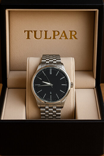 Tulpar New Season Special Design Silver Color Black Dial Men's Wristwatch with Calendar
