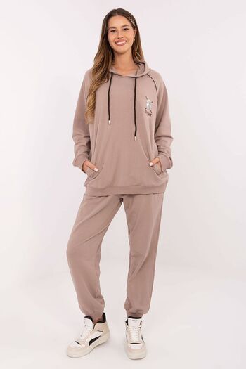 Relevance Women's casual cotton tracksuit set with elastane, zirconia embroidered sweatshirt and high-waisted pants