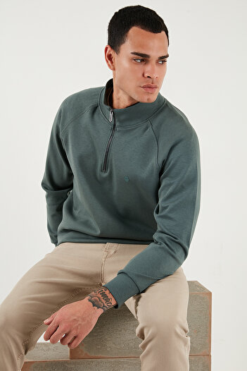 Buratti Cotton Relaxed Fit Half Zipper Stand Collar Sweat Men's Sweat 5901232