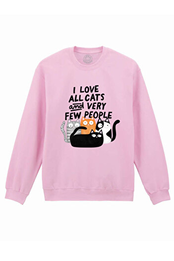 Cu Pisici Printed Sweatshirt - I Love All Cats and Few People, Unisex