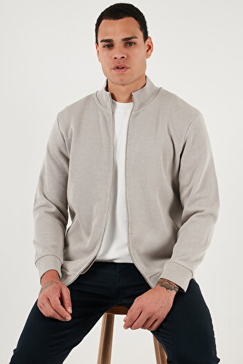 Buratti Cotton Relaxed Fit Stand Collar Zippered Cardigan Men's Cardigan 5901075