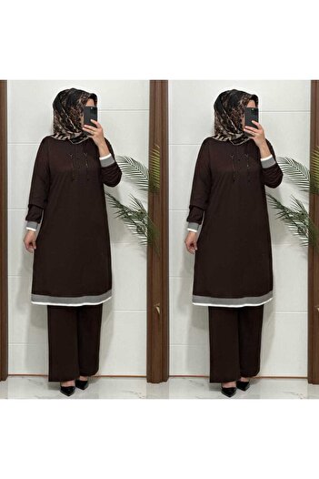 MODA ALMİRA 2661 K 125 Brown Chain Ribbed Suit