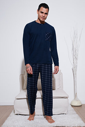 Buratti Checkered Soft Textured Regular Fit Long Sleeve Pajama Set Men's Pajama Set 609611060