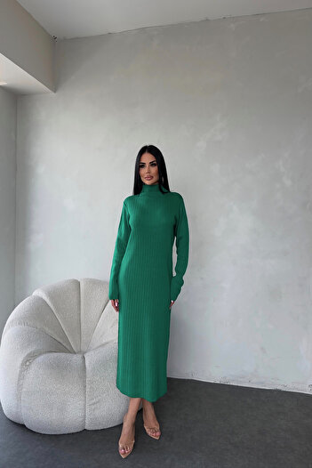 LİLA İSTANBUL Turtleneck Ribbed Knitwear Dress