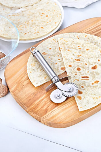 Buççin Round Knife Pizza Dough Cutting Dough Cutting Double Sided 1 Piece 1-Person Knife Set Steel Metallic