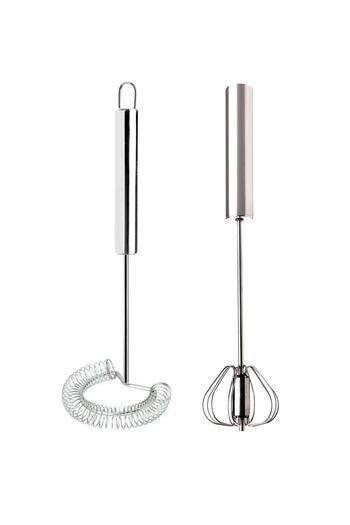 Buççin Set of 2 Automatic Push Beaters & Spring Loaded Egg Beaters Sauce Mixer Stainless Steel 2