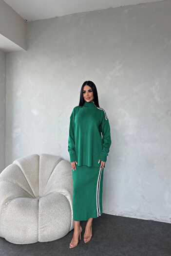 LİLA İSTANBUL Turtleneck Shoulder Detail Double Knitwear Set
