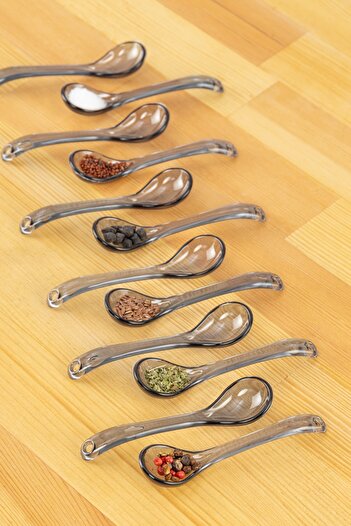 Buççin 12 Pieces Anthracite Serving and Spice Spoons - Breakfast Honey Spoons Sugar Jam Serving Spoons for 12 People