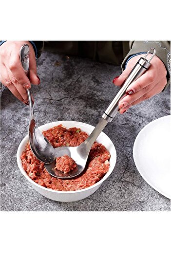 Buççin Meatball and Dumpling Spoon, Stainless Steel Practical Dumpling Pouring Dough Shaping Spoon, Spoon for 1 Person