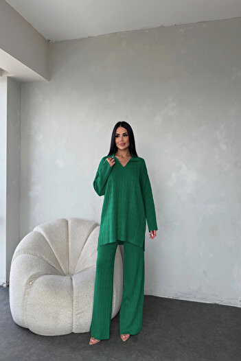 LİLA İSTANBUL Shirt Collar Knit Detailed Double Knit Dress (Standard Size S/M/L/Xl Compatible)
