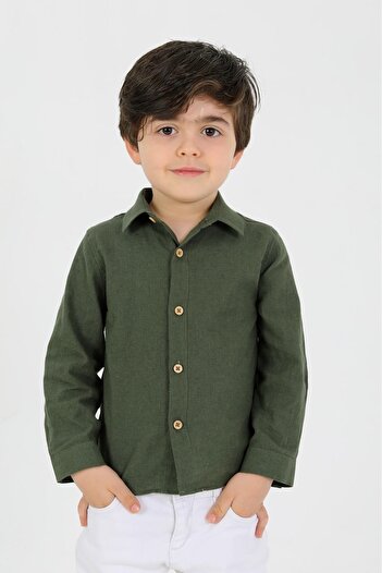 Pi Giyim Classic Children's Shirt Khaki Long Sleeve