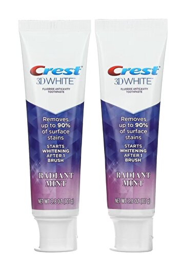 CREST 3D White Toothpaste with Fluoride, Anti-Cavity, Mint - Pack of 2