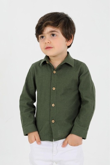 Pi Giyim Classic Children's Shirt Khaki Long Sleeve