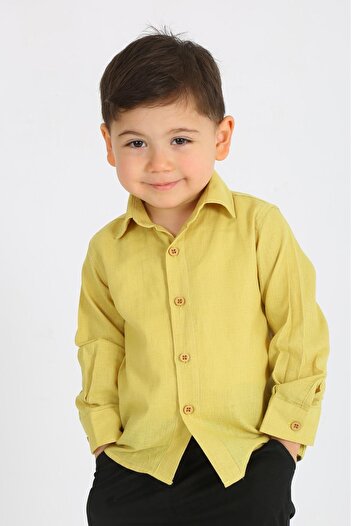 SİERNA Yellow long sleeve linen children's shirt