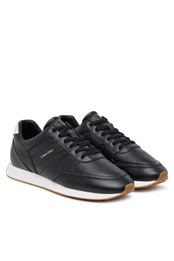 Calvin Klein Men's Leather Comfortable Sole Round Toe Calvin Text Detail Black Sneaker Ym0Ym01381-0Gm
