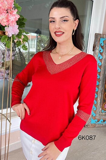 İnce Topuk V-Neck Knitwear Blouse 6K087