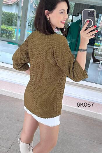 İnce Topuk Lycra Knitted Fabric Bat Sleeve Cardigan 6K067