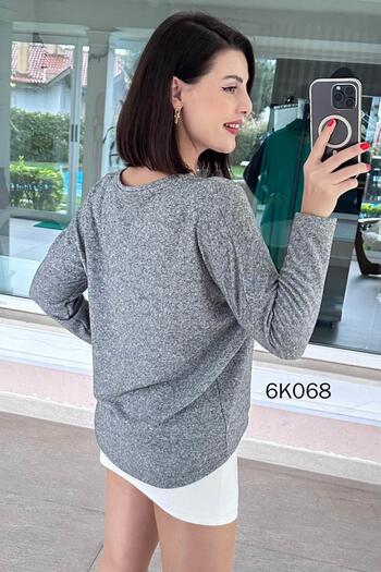 İnce Topuk V-Neck Batwing Sleeve Soft Knit Blouse 6K068