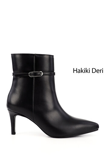 GÖNDERİ(R) Women / Girls Black Zippered Thin Heeled Genuine Leather Boots