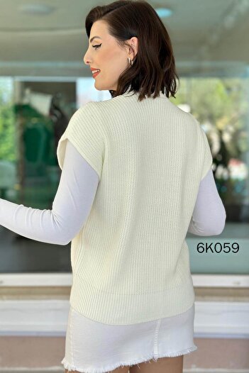İnce Topuk Zippered Bat Knitwear Vest 6K059