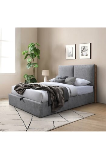 OEM Nordic Upholstered Bed, 160x200, with Lift-Up Metal Bed Base and Storage Space, Gray