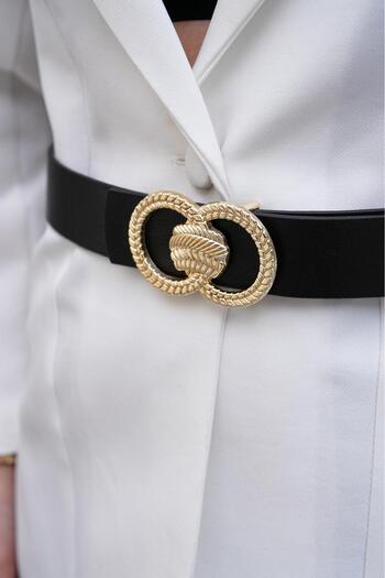 MODAM HİFA Patterned Gold Buckle Women's Belt Dress Belt Waist Belt Trouser Belt