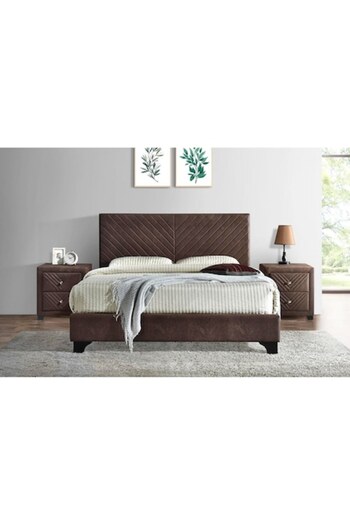 OEM Upholstered Bed, 160 x 200, Wooden Frame with Fixed Slats, Houston, Brown