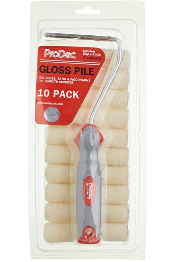 ProDec Set of 10 Mini Synthetic Mohair Rollers – 100 mm, for Glossy Paints and Lacquers – Lint-Free, Profe