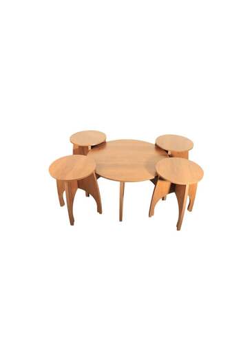 BAITY Luxury Wooden Coffee Tables Set – Round Center Table + 4 Light Brown Side Tables