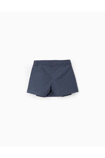 Ziddy Vichy Pleated Skort for Girls, Dark Blue