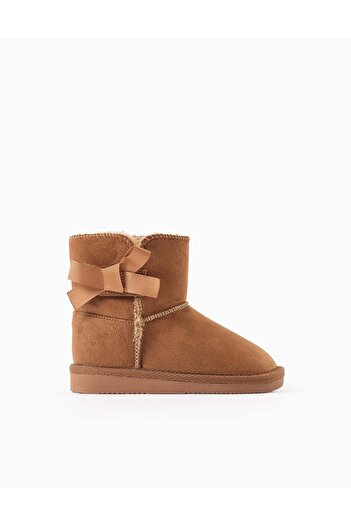 Ziddy Boots with Touch-Fastener Bow and Furry Lining for Baby Girls, Camel